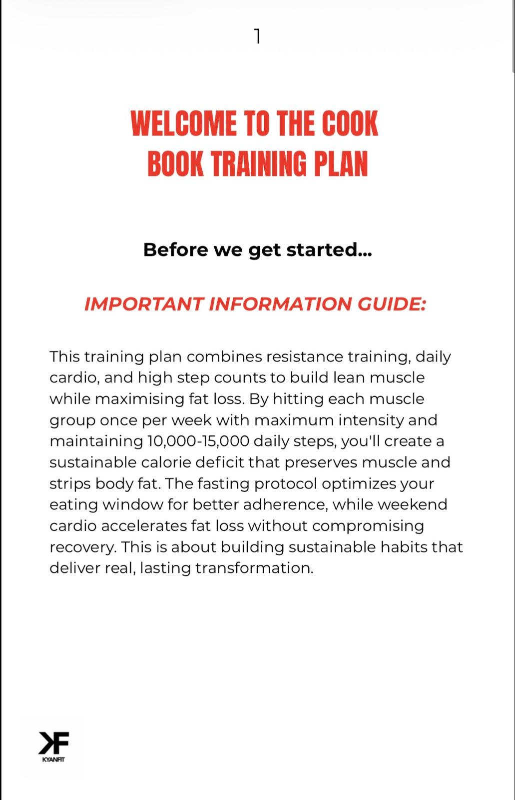 Josh's Exclusive Cook Book Training Plan